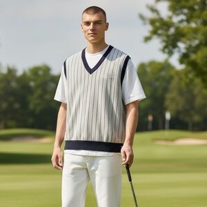Bogey Boys Men's M Pinstripe Sweater Vest Gray‎ Navy New 9770